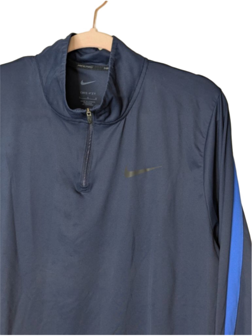 Men's Nike Navy Blue Long Sleeve Tee with Blue Stripes, Size L Dry Fit